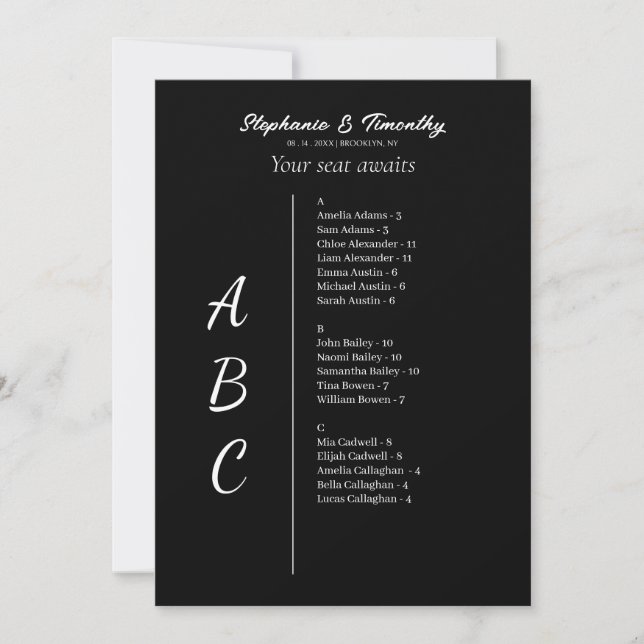 Cartes simples de Mariage Alphabétique (Devant)