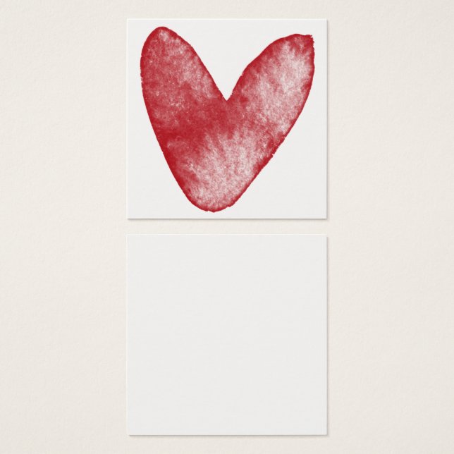 Cartes simples, rouges, aquarelle Coeur 15 (Devant & derrière)