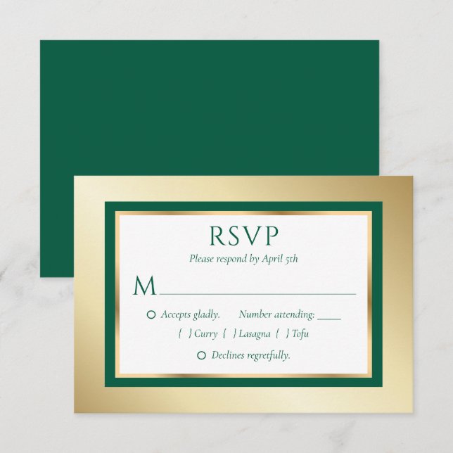 Cartes spéciales Emerald Green et Gold Wedding RSV (Devant / Derrière)