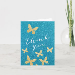 Cartes turquoises de Merci de papillons de luxe