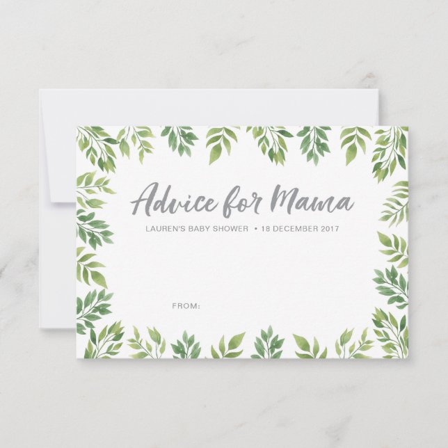 Cartes vertes botaniques de conseil de baby shower (Devant)