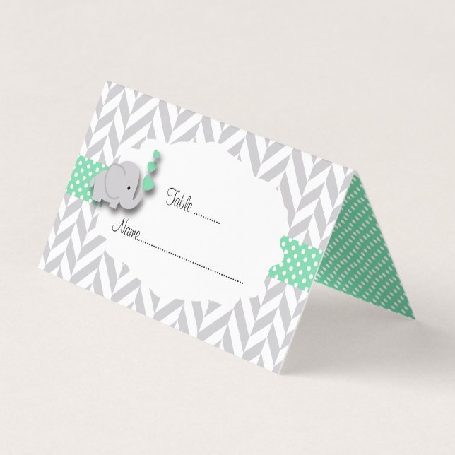 Cartes vertes et grises d'endroit du baby shower | (Devant)