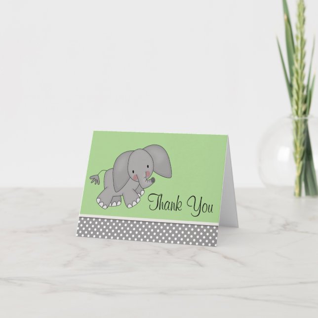 Cartes vertes mignonnes de Merci d'éléphant (Devant)