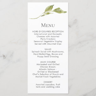 Cartes vertes simples de menu de tige de feuille