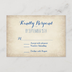 Cartes vintage Crème et Blue Rustic Wedding RSVP