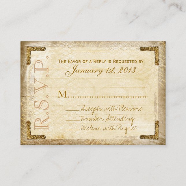 Cartes vintage et Gold RSVP (Carte de visite enrou (Devant)