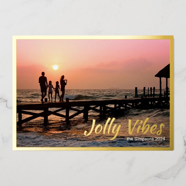Cartes Xmas Photo Personnalisées Foil Simple Moder (Recto)