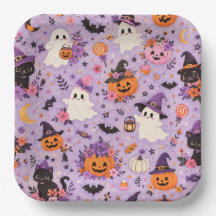 Assiettes carrées en papier Halloween mignonnes