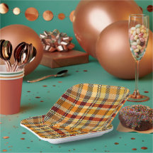 Assiettes de fête en papier plaid ton terre
