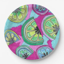 Assiettes de fête en papier vert citron pourpre