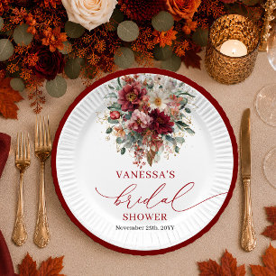 Carton Assiettes de mariage en or de Bourgogne fleurs rou