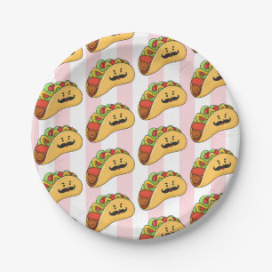 Carton Assiettes en carton, tacos rayés rose et blanc