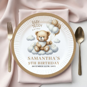 Carton Assiettes en or Ourson Mignon pour 3ème Anniversai