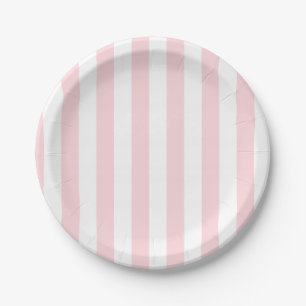 Carton Assiettes en Papier, Rayure Rose et Blanche Annive