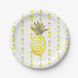 Carton Assiettes tropicales à l'ananas en aquarelle or