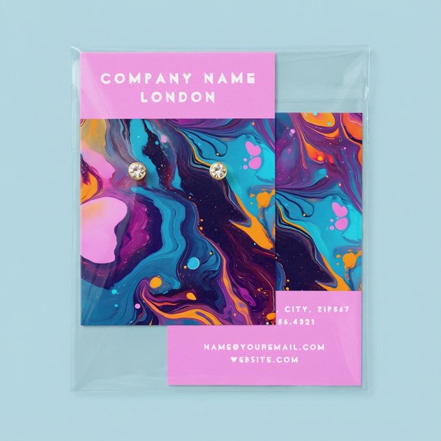 Carton d'affichage pour oreille à peinture liquide (Liquid marbling, fluid paint earring display card.)