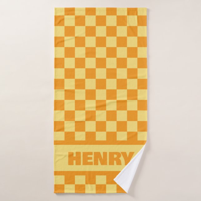Carton de contrôle jaune et orange Nom personnalis (Serviette de bain)