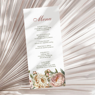 Carton de Menu aux Pivoines Aquarelle Rose Élégant