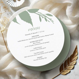 Carton de menu rond avec feuillage pour mariage ve