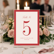 Carton de numéro de table de mariage Rouge Éléganc
