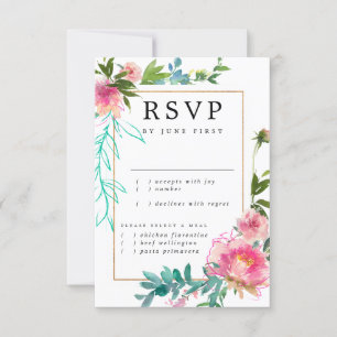 Carton de réponse de mariage floral rose or chic é