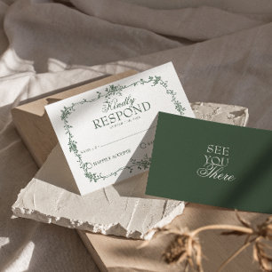 Carton de réponse de mariage floral vert émeraude 