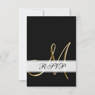 Carton de réponse de mariage Monogramme M Or Noir