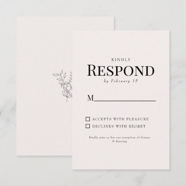 Carton de réponse de mariage Simple Foliage Blush (Devant / Derrière)
