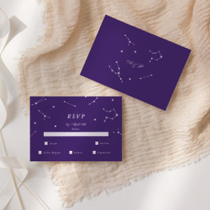 Carton de réponse de mariage violet constellation