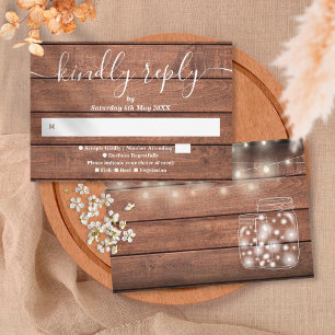 Carton de réponse RSVP Éclairages en bois rustique