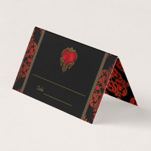 Carton de table de mariage élégant rouge noir or