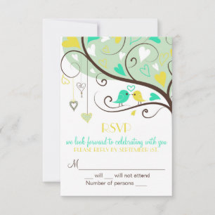 Carton d'invitation de mariage RSVP aux tourtereau