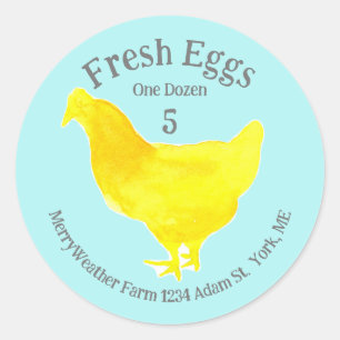Carton d'oeuf frais Étiquette Poulet jaune Turquoi