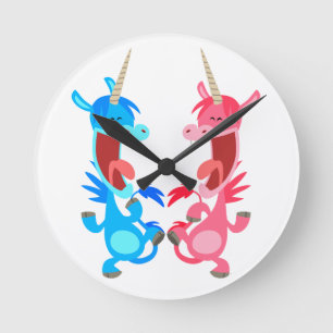 Carton mignon Danser Unicornes Horloge murale