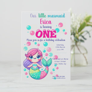 Carton mignon Sirène Anniversaire Invitation Sea P