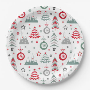 Carton Motif de Noël d'hiver. Assiettes en Papier.