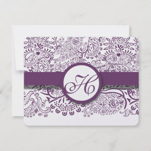 Carton RSVP Mariage Damassé Oiseaux de l'Amour Vio