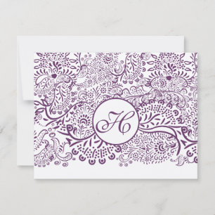 Carton RSVP Mariages Damassé Monogramme Oiseaux Am