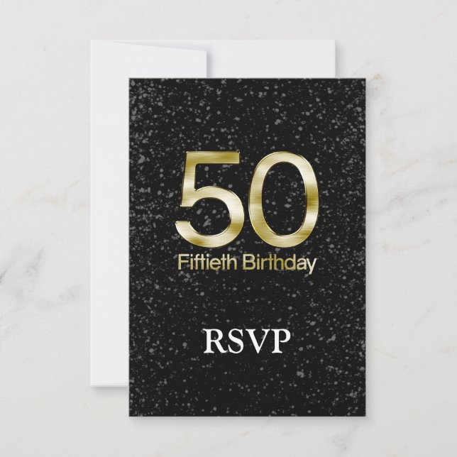 Cartons Réponse 50e anniversaire, Elegant Black Gold Glam (Devant)