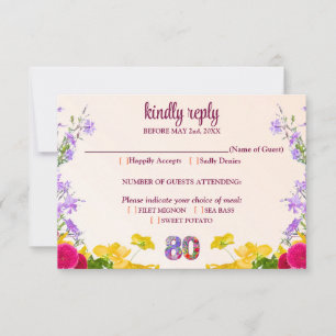Cartons Réponse 80e anniversaire floral moderne 80 ans fête élégan