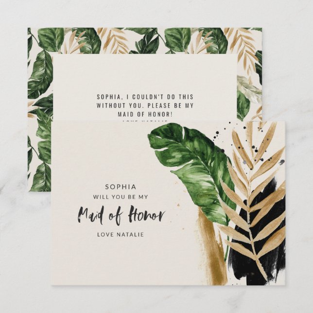 Cartons Réponse Abstraite femme d'honneur tropicale moderne (Devant / Derrière)