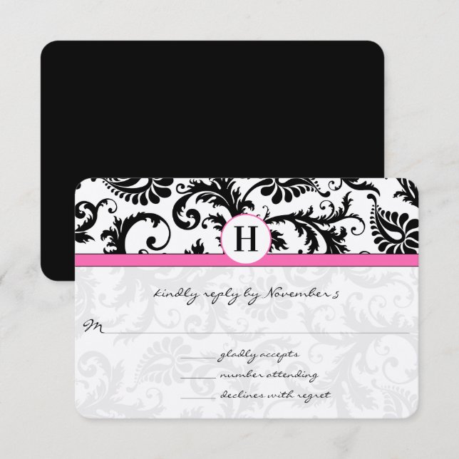 Cartons Réponse Accent rose noir et blanc victorien damassé (Devant / Derrière)
