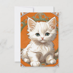 Cartons Réponse Alphonse Mucha Art Nouveau Kitten blanc