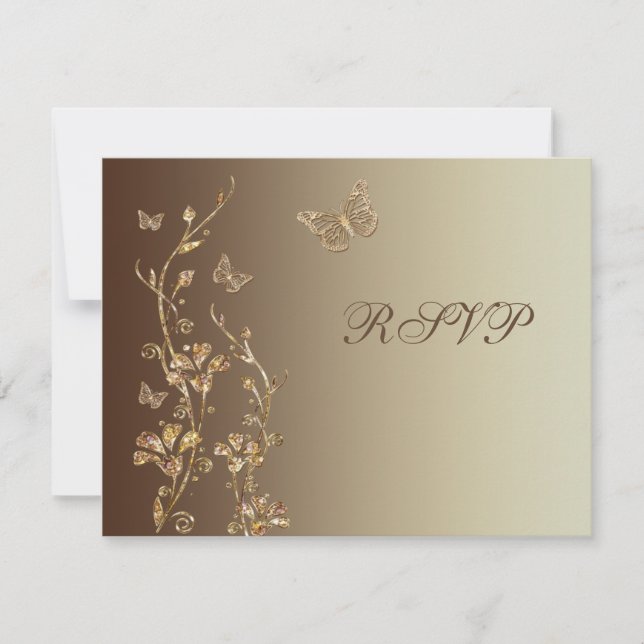 Cartons Réponse Ambre, floral marron avec papillons carte-réponse (Devant)