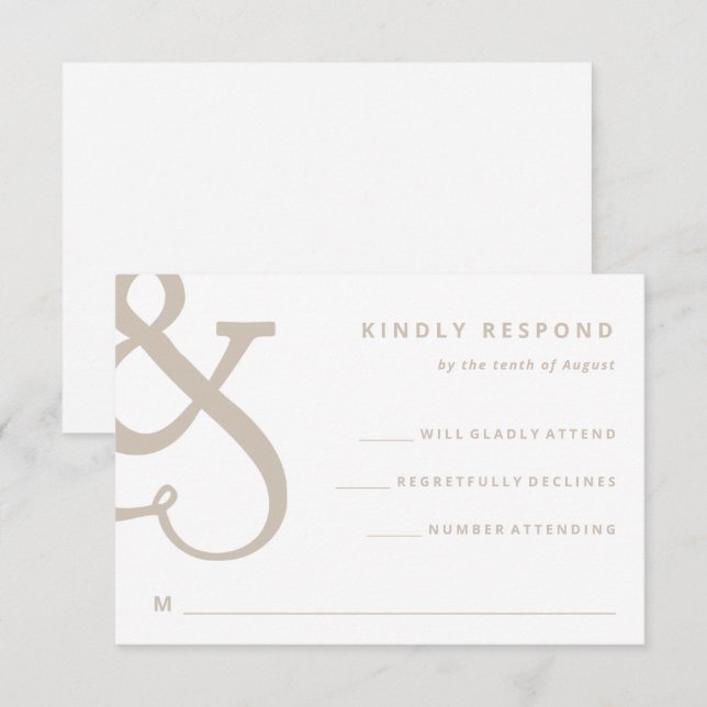Cartons Réponse Ampersand lunaire | Mariage blanc et beige (Devant / Derrière)