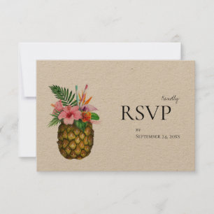 Cartons Réponse Ananas Floral Hawaiien Tropical Sans Repas - Kraft