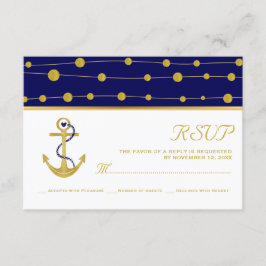 Cartons Réponse Ancrage or & perles marine bleu marine mariage nau
