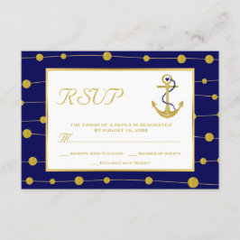 Cartons Réponse Ancrage or & perles marine bleu marine mariage nau