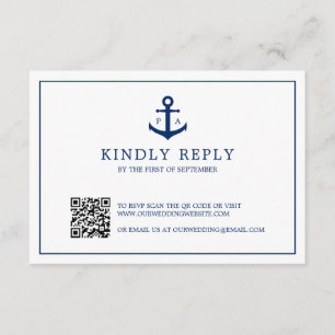 Cartons Réponse Ancre bleu marine Monogramme QR Code Mariage nauti