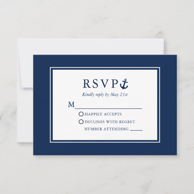 Cartons Réponse Ancre nautique Mariage bleu marine (Devant)